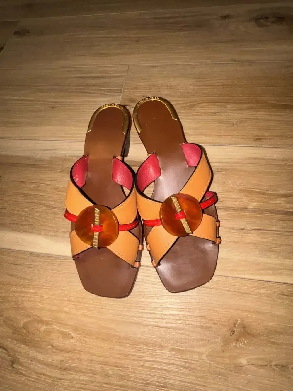 Tory Burch Leather Block Heel Slide Sandals Size 7.5M
